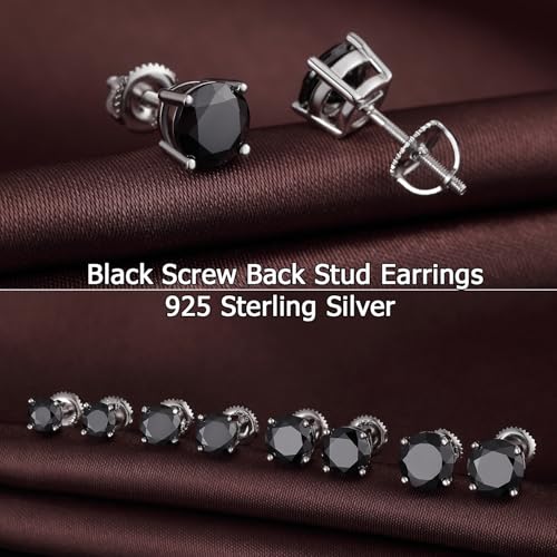 Jiamiaoi Stud Earrings Screw Back Sterling Silver Cubic Zirconia Stud Earrings Set 4 Millimeters-8 Millimeters Nickle Free Hypoallergenic Earring Studs - color: C-Round Black, size: 6mm