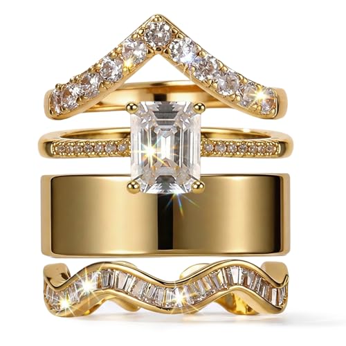 JATEBI Stackable Rings for Women 14K Gold Plated Kunckle Rings Set | Dainty Simple Trendy Adjustable Rings Perfect for Stacking Layering on Thumb and Knuckle 4 Pcs