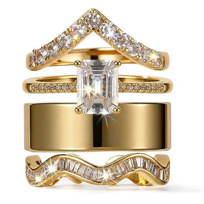 JATEBI Stackable Rings for Women 14K Gold Plated Kunckle Rings Set | Dainty Simple Trendy Adjustable Rings Perfect for Stacking Layering on Thumb and Knuckle 4 Pcs