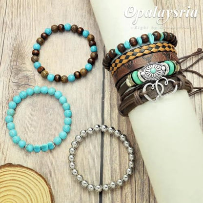 Stack Turquoise Western Bracelets for Women Boho Turquoise Beaded Concho Bangle Ox-Head Charm Cowboy Chic Bracelets Western Jewelry Cowgirl Accessory for Country Concert Outfits - color: Silver Double Heart