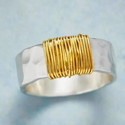 Fashion Two Tone Wrap Wide Rings for Women Men Daily Casual Party Unisex Rings Jewelry - color: Silver&Gold