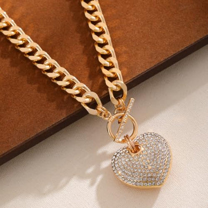 14K Gold Plated Heart Chain Necklace Women Trendy Cuban Link Paperclip Chain Toggle Clasp Necklace Fashion Chunky Jewelry for Women - color: Heart-1