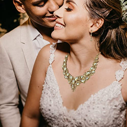 Rhinestone Bridal Jewelry Sets for Women Crystal Necklace Earrings Bracelet Set Silver-Tone Wedding Bridal Bridesmaid Gifts fit with Wedding Dress - color: C:3pcs-Champagne Tone Necklace + Earrings + Bracelet set