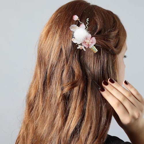 Wedding Hair Clips, Crystal Hair Pins Pearl Rhinestone Hair Barrettes, Bridal Flower Hair Pieces Pearl Headpieces Hair Accessories for Women Girls (Pink&Gray) - color: Pink&Gray