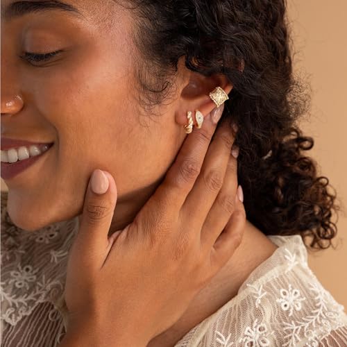 Women Gold Earrings Huggie Hoop Cubic Zirconia 14K Gold Plated Small Simple Hypoallergenic Everyday Jewelry - style: Twisted
