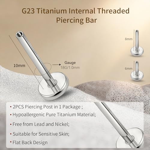 limerencia 16G/18G Hypoallergenic Internal Threaded Titanium Bar Post Replacement,Flat Back Stud Earrings Post Medusa Helix Couch Labret Bar for Women Men Sensitive Ears(A Pair) - color: silver tone, size: 18G-10mm