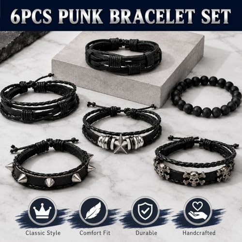 5 Pcs Punk Studded Bracelet Emo Goth Bracelets Y2k Alt Jewelry Grunge Spike Accessories for Men Women Rocker Clothes - color: 6 Pcs