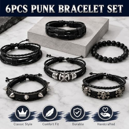 5 Pcs Punk Studded Bracelet Emo Goth Bracelets Y2k Alt Jewelry Grunge Spike Accessories for Men Women Rocker Clothes - color: 6 Pcs