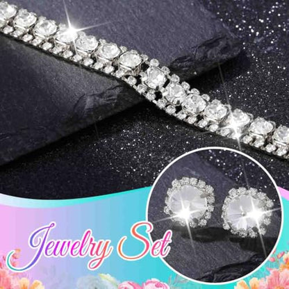 CLOACE Rhinestone Bridal Wedding Jewelry Set Sparkly Chocker Necklaces Earrings Prom Jewelry Accessories for Women - color: Silver
