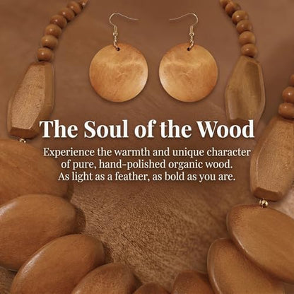 Coiris Chunky Wooden Necklace and Earring Set for Women Boho Statement Jewelry Ethnic Accessories - color: Wood