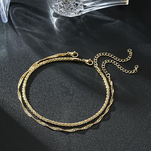 Ritach Gold/Silver Ankle Bracelets for Women 14K Gold Anklets for Women Waterproof Cuban Link Heart Bead Anklets Set Layered Anklet Bracelets for Women Gold Jewelry Gift - color: gold chain