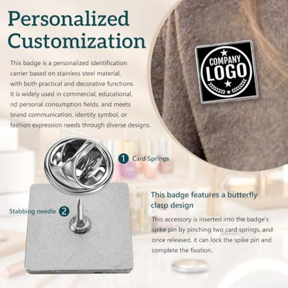 Custom Lapel Pins With Logo - Custom Pins Customized Buttons for men Customized Pin Bulk - color: Square-Silver