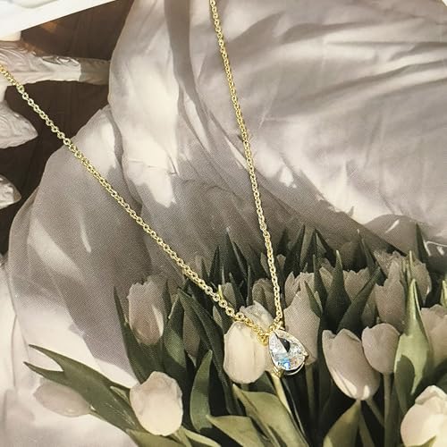 Zeffy Diamond Necklaces for Women, Dainty Gold Necklace 18k Gold Plated Layered Necklaces Simple Gold CZ Diamond Pendant Necklaces for Women Trendy Jewelry Gifts for Girls - color: Gold Teardrop Diamond Necklaces