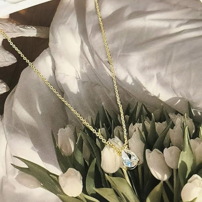 Zeffy Diamond Necklaces for Women, Dainty Gold Necklace 18k Gold Plated Layered Necklaces Simple Gold CZ Diamond Pendant Necklaces for Women Trendy Jewelry Gifts for Girls - color: Gold Teardrop Diamond Necklaces