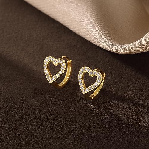 SLUYNZ Sterling Silver Love Heart Huggie Earrings for Women Teens CZ Love Heart Hoop Earrings for Valentines Day - color: B-Yellow