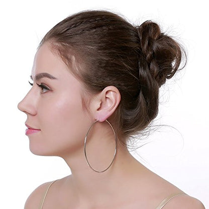 90mm(3.5'') Large Circle Endless Hoop Earrings Extra Big Round Huggie Hoops Statement Earring Minimalist Hooped Christmas Jewelry for Women - color: White Gold