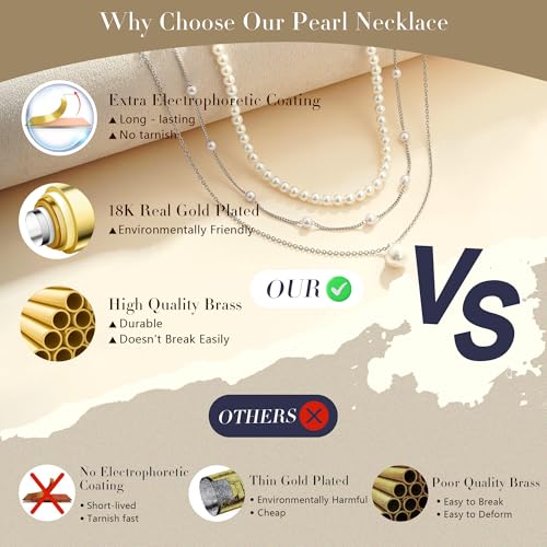Pearl Necklaces for Women Trendy, 18K Gold/Silver Plated Layered Pearl Necklaces Dainty Pearls Choker Necklace and Earring Set Birthday Gifts for Mom Wife Daughter Sister Friends - color: Silver Pearl Necklace-3pcs