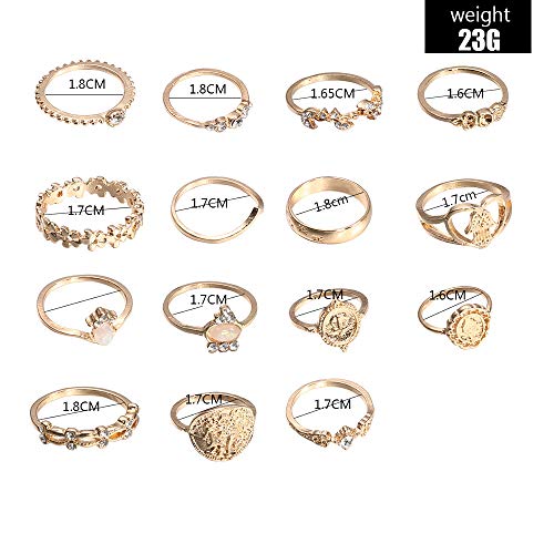 HUJUON 27-34PCS Knuckle Rings Set for Women Stackable Finger Ring Sets Vintage Joint Midi Rings Gold/Silver Star Moon Stacking Rings for Women - style: 27PCS