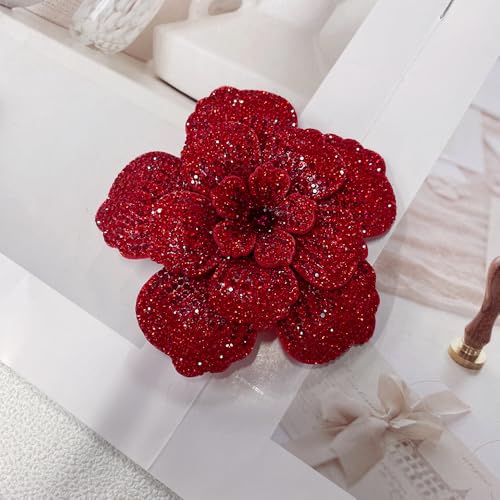 Rhinestone Flower Brooch Pin for Women Men Elegant Sparkly Crystal Camellia Floral Lapel Pins Shawl Dress Suit Clothes Accessories Wedding Party Fashion Jewelry 105mm - color: Red