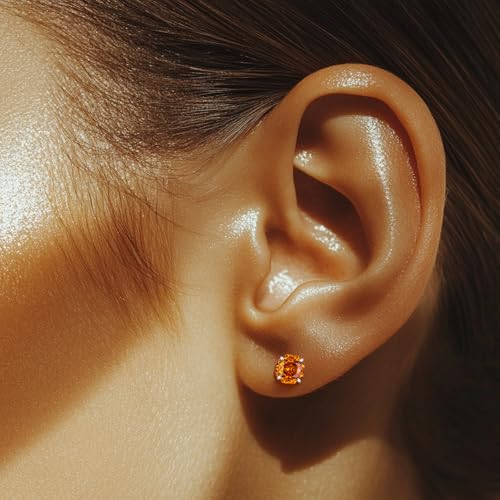 Zircon Flat Back Screw Hypoallergenic Surgical Steel Stud Earrings - color: Solar Flare Orange, size: 1ct - 0.24 Inch (6mm)