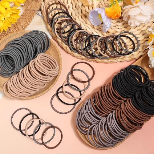 Anezus 200 Pcs Hair Ties for Women Girls Hair Elastics Hair Bands Ponytail Holders Hair Rubber Bands for Thick Straight Curly Hair (Neutral Color) - color: Neutral