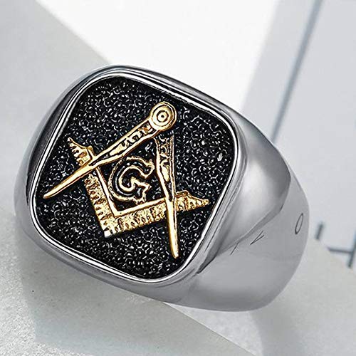 Jude Jewelers Stainless Steel Two Tone Signet Style Masonic Freemason Ring - color: Silver Gold