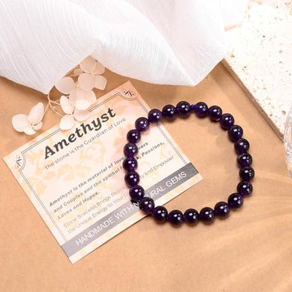 MASSIVE BEADS Handmade Yoga Stretch Elastic Bracelet Natural Stone Crystal Healing Power Energy Gifts for Unisex Adult 4mm 6mm 8mm 10mm - color: Amethyst(Love Guardian), size: 4mm