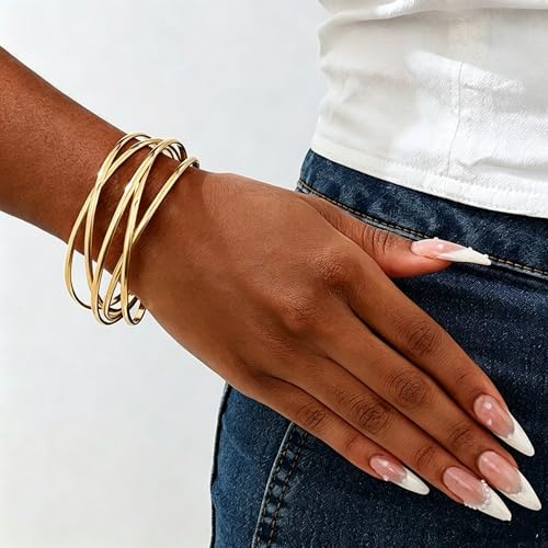 3PCS Gold Chunky Cuff Bracelets for Women Irregular Minimalist Statement Bangle Bracelets Set Open Wide Bangle Arm Cuff Upper Arm Punk Jewelry - color: 3PCS Bracelet Style 2
