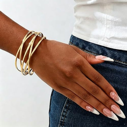 3PCS Gold Chunky Cuff Bracelets for Women Irregular Minimalist Statement Bangle Bracelets Set Open Wide Bangle Arm Cuff Upper Arm Punk Jewelry - color: 3PCS Bracelet Style 2