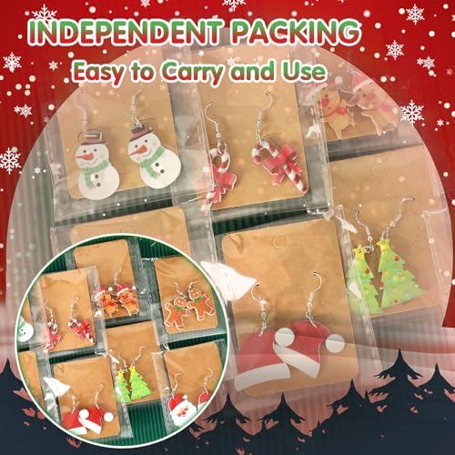 8 Pairs Christmas Acrylic Earrings for Women Xmas Dangle Jewelry | Santa Claus Tree Snowman Dangle Earrings, Christmas Holiday Jewelry Gifts Party Accessories, Lightweight Acrylic, Double Side - style: Christmas