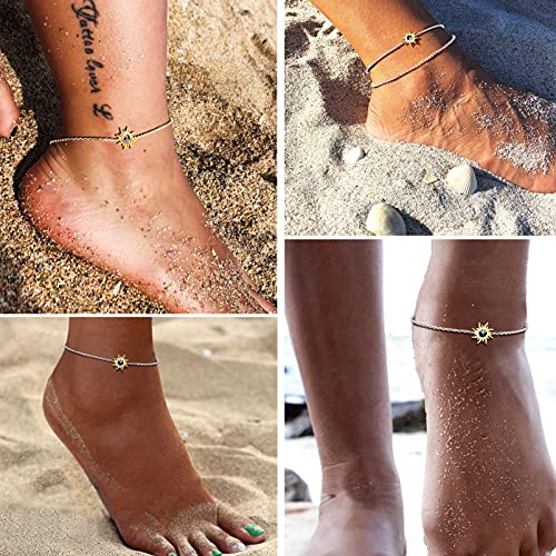 PROSILVER 925 Sterling Silver Ankle Bracelets For Women, Stylish Chain Anklets, Summer Beach Jewelry, 8.6-10.6 Inch Adjustable, Come with Box - style: 01 Sun Anklet