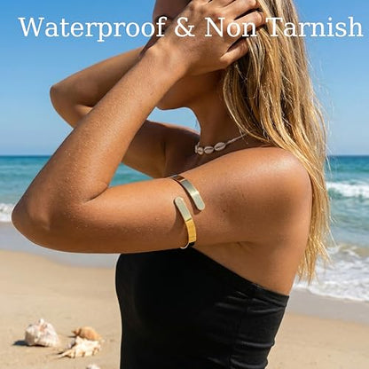 14K Gold Plated Arm Cuff for Women, Waterproof Adjustable Open Upper Arm Bracelet (Armlet), Non Tarnish Hypoallergenic Minimalist Trendy Arm Jewelry for Summer Beach Outfit Gift for Women - style: Style01