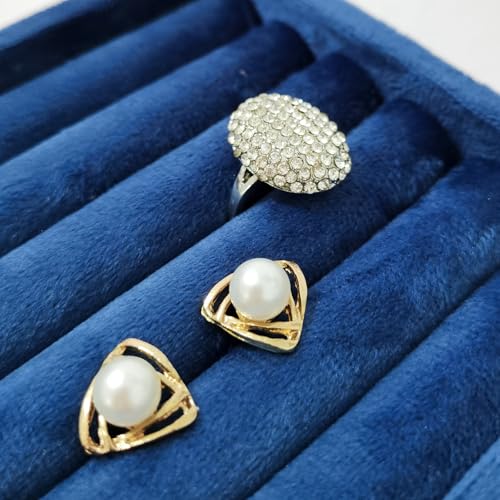 SCIKHETF Velvet Ring Earrings Studs organizer Tray Small Ring Insert Display Tray 5 Slots Stackable (Dark Blue) - color: Dark Blue