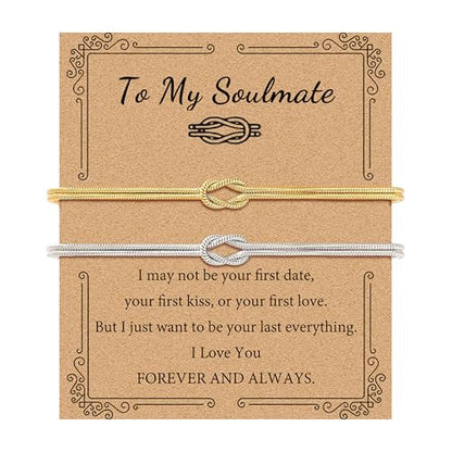 Matching Bracelets for Couples Love Knot Bracelet Pinky Promise Soulmate Relationship Friendship Bracelets Forever Infinity Jewelry Gifts for Women Her Him - style: SOUL-G+S