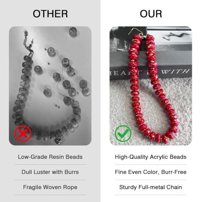 Colorful Chunky Acrylic Beaded Choker Necklaces for Women | Multicolor Faceted Beads, Sturdy Metal Chain, Adjustable Detachable, Lightweight, Summer Boho, Sparkly Statement Jewelry Gift - color: Red