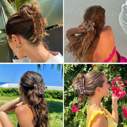 Flower Hair Clips for Women, Square Claw Clips for Girls 6 PCS - Deep Color - leopard - color: leopard