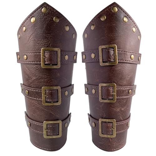 Medieval Leather Bracers Dragon Embossed Viking Leather Bracers Leather Arm Armer Cuff Leather Gauntlet Costumes Accessories - style: Buckles bracers for men-brown