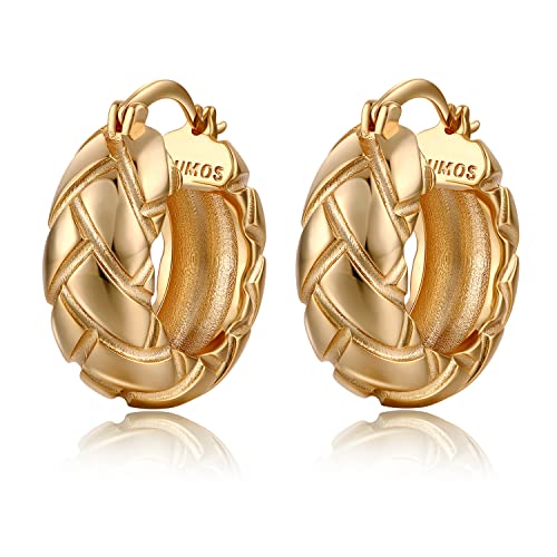 FRUMOS 18K Gold Plated Chunky Hoop Earrings for Women Fashion Thick Gold Hoops Set Jewelry for Birthday Christmas Gifts - color: Gold Big Tires Hoop