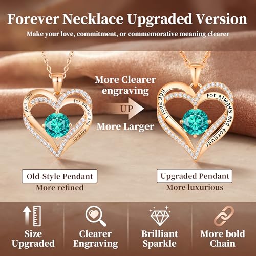 CDE Engraved Forever Love Heart Birthstone Necklace Jewelry Gifts for Women | Hypoallergenic,Nickel-Free & Lead-Free,3 x 3 mm 5A CZ Heart Pendant,Anniversary Christmas Birthday Gift for Girlfriend Wife - color: 12-Dec, style: Rose Gold Plated