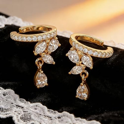Bemoly Ear Cuff Earrings for Women 14K Gold Plated Cubic Zirconia Dangle Huggie Ear Cuffs Non Piercing | Clip On Cartilage - style: D-CZ flower-Pair