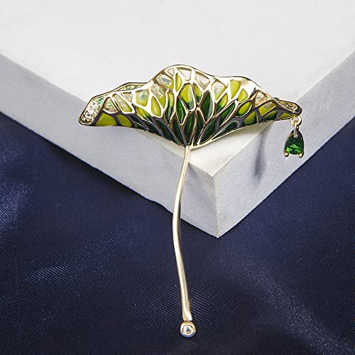 Brooches for Women, Shiny Cubic Zirconia Brooch Pins for Women Fashion Brooch Pin Broach Jewelry Gift - color: Lotus leaf