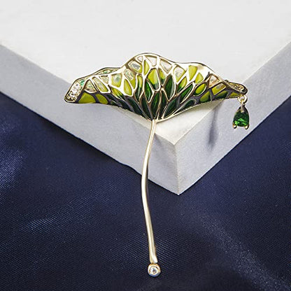 Brooches for Women, Shiny Cubic Zirconia Brooch Pins for Women Fashion Brooch Pin Broach Jewelry Gift - color: Lotus leaf