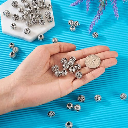 Craftdady 66Pcs Large Hole Rondelle Spacer Beads Alloy European Beads 11 Style Tibetan Antique Silver Spacer Beads Western Beads for Crafts Jewelry Making - color: Antique Silver-12 Styles, Rondelle