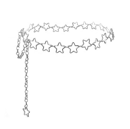 Silver Chain Belt Star Waist Chain Y2K Cute Belt Fashion Body Chains for Women Dress Waist Jewelry Accessory - color: Silver