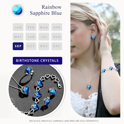 Infinity Love Heart Stud Earrings for Women, Birthstone and Healing Stone, Gifts for Mom, Wife, and Her, Silver Plated - color: 09c-September-Healing Stone for Health-Rainbow Blue