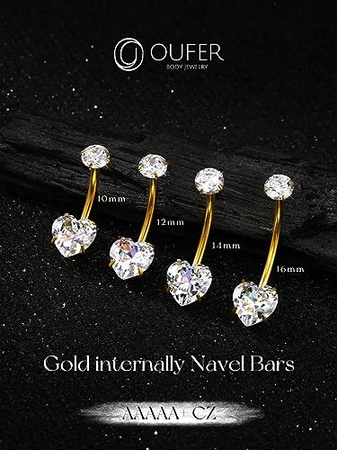 OUFER Titanium Belly Button Rings, Gold Belly Button Piercing, Heart Internal Thread Navel Piercing Jewelry, Long Belly Rings for Women - color: Black