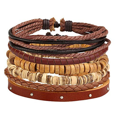 6-12PCS Braided Faux Leather Bracelet Punk Cuff Wrap Bracelets for Men Women Adjustable - color: H:18pcs