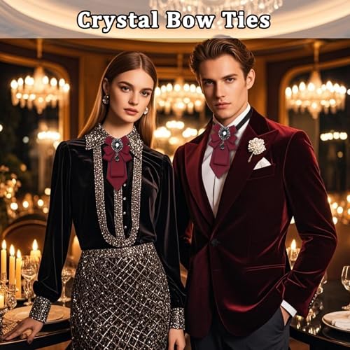 Big Crystal Bow Ties for Men Pre-tied Women Bowtie | Sparkly Laege Rhinestone, Eye-catching Edges, Adjusatble Strap, Polyester Fabric, 6.9"×3.7", Suitable for Suit Wedding Prom - color: Burgundy