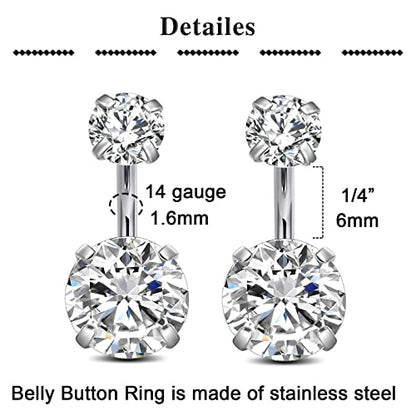 QWALIT Belly Rings - Short Bar Belly Button Rings in Surgical Steel with Opal Stones - 6mm & 10mm - color: E11-3pcs silver-short 6mm