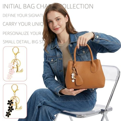 Floral Series Initial Bag Charm, Cute Flower & Bubble Letter Purse Charms, Keychain Accessories Gift for Women - color: White Flower, style: L